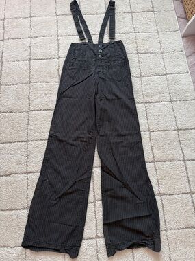 Free People dark grey Pinstripe Wide-Leg Overalls